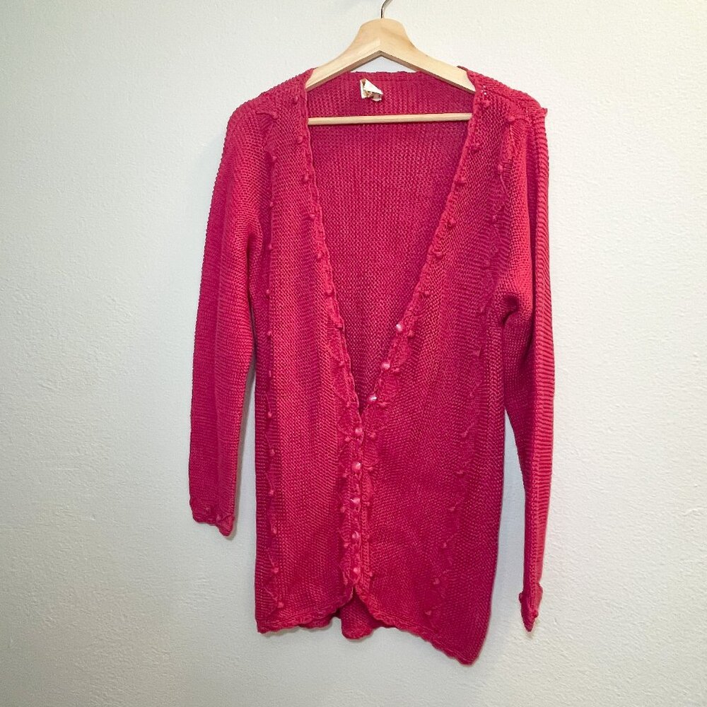 Artesanias Pachamama Pink Handmade Wool Peruvian Sweater Cardigan, Size Medium